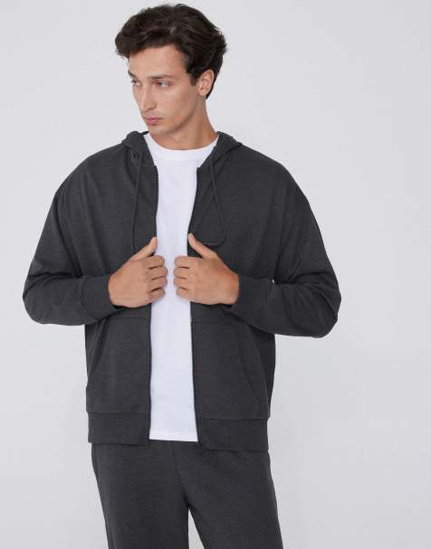 Tezenis Long sleeve zip-up hooded sweatshirt in dark grey - view 1