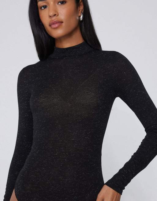 Tezenis Long-sleeved lamé body in black and silver, 3 of 5