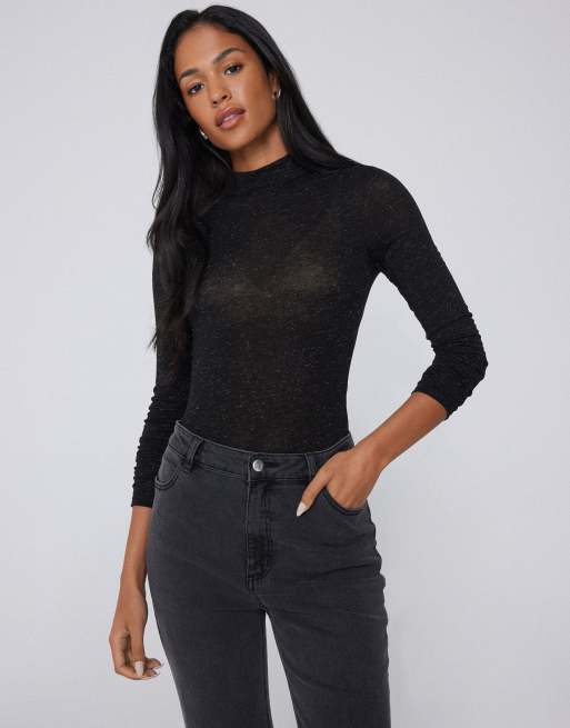 Tezenis Long-sleeved lamé body in black and silver, 4 of 5