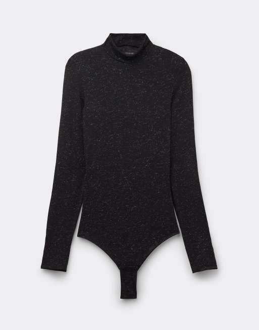 Tezenis Long-sleeved lamé body in black and silver, 5 of 5