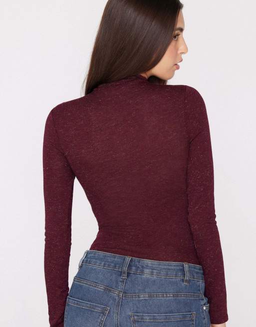 Tezenis Long-sleeved lamé body in ruby/silver, 2 of 5