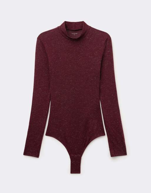 Tezenis Long-sleeved lamé body in ruby/silver, 5 of 5