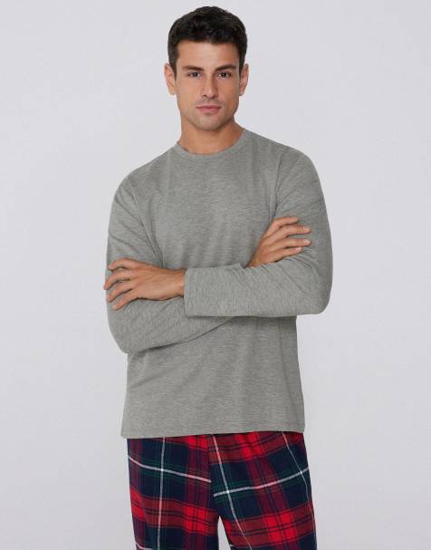 Tezenis Long-sleeved plush viscose top in anthracite grey melange - view 1