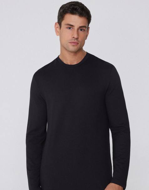 Tezenis Long-sleeved plush viscose top in black - view 1