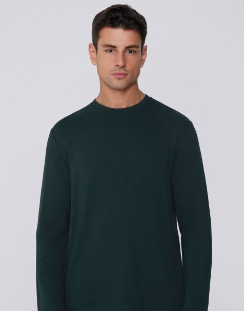 Tezenis Long-sleeved plush viscose top in dark green - view 1