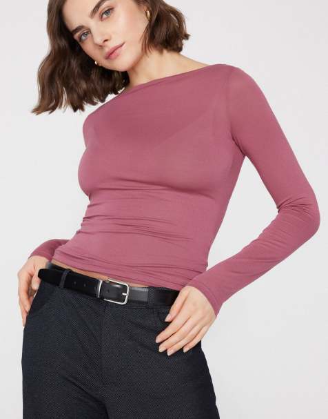 Tezenis Long-sleeved viscose top with boat neck in cameo pink - view 1