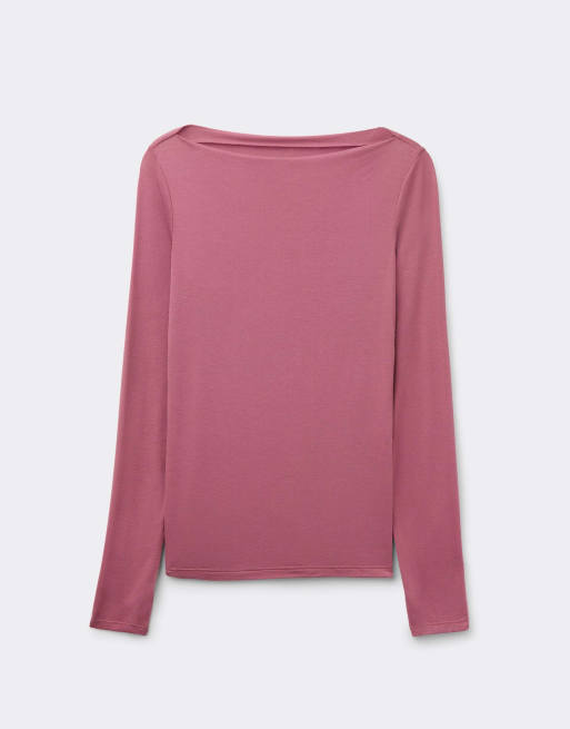 Tezenis Long-sleeved viscose top with boat neck in cameo pink, 5 of 5