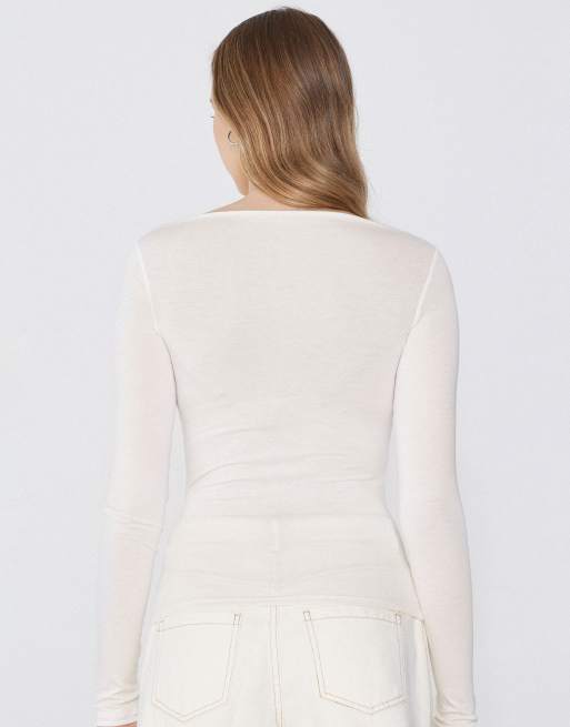 Tezenis Long-sleeved viscose top with boat neck in white pearl, 2 of 5