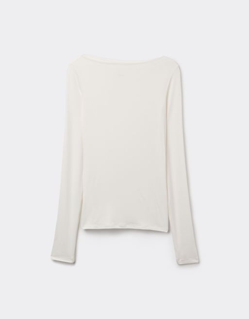 Tezenis Long-sleeved viscose top with boat neck in white pearl, 5 of 5