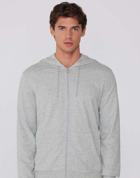 Tezenis Long-sleeved zip-up hoodie in mottled light grey - view 1