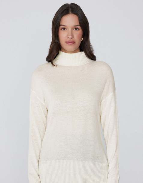 Tezenis Long thick polo neck top with wool in milk white - view 1