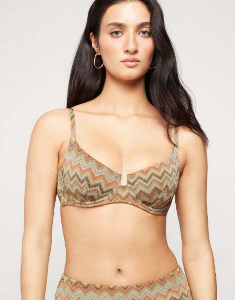 Tezenis Luxury chevron balconette bikini top in multicoloured chevron print