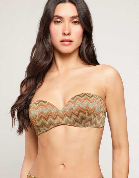Tezenis Luxury chevron padded bandeau bikini top in multicoloured chevron print