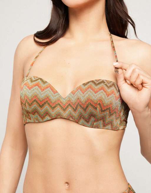 Tezenis Luxury chevron padded bandeau bikini top in multicoloured chevron print, 3 of 4
