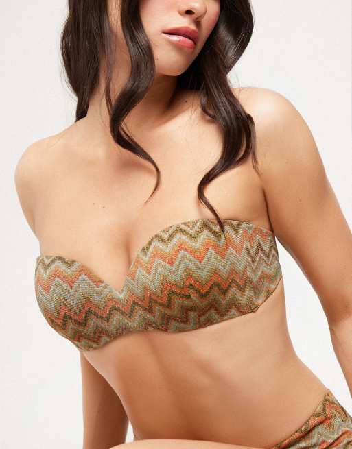 Tezenis Luxury chevron padded bandeau bikini top in multicoloured chevron print, 4 of 4