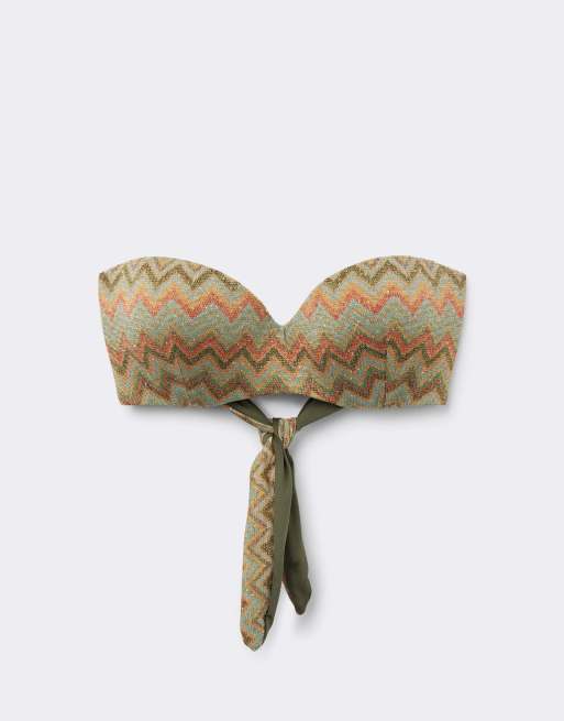 Tezenis Luxury chevron padded bandeau bikini top in multicoloured chevron print, 5 of 5