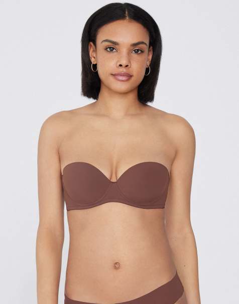 Tezenis Madrid super padded bandeau bra in caramel dark beige