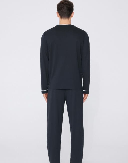 Tezenis Men’s long piping cotton pyjamas in dark blue, 2 of 5
