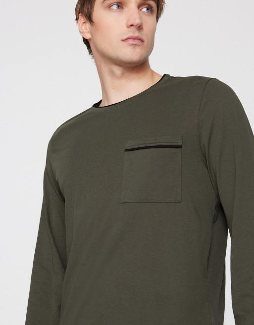 Tezenis Men’s long piping cotton pyjamas in safari green and black, 4 of 4