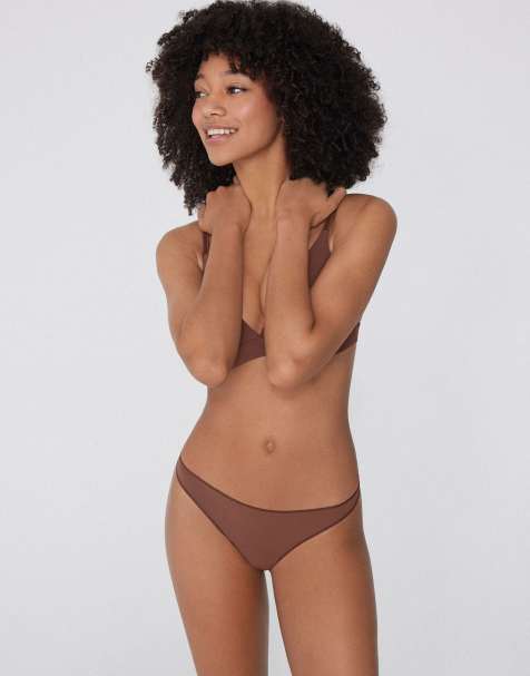 Tezenis Microfibre g-string in caramel dark beige - view 1