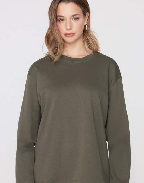 Tezenis Mid weight cotton long sleeve t-shirt in pastel military - view 1
