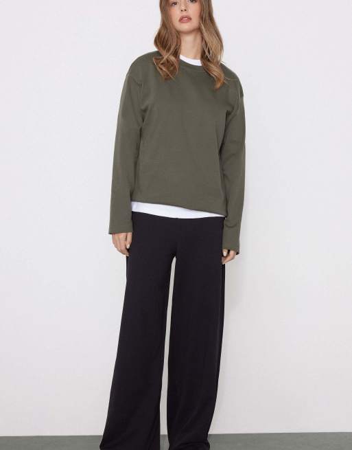 Tezenis Mid weight cotton long sleeve t-shirt in pastel military, 4 of 5