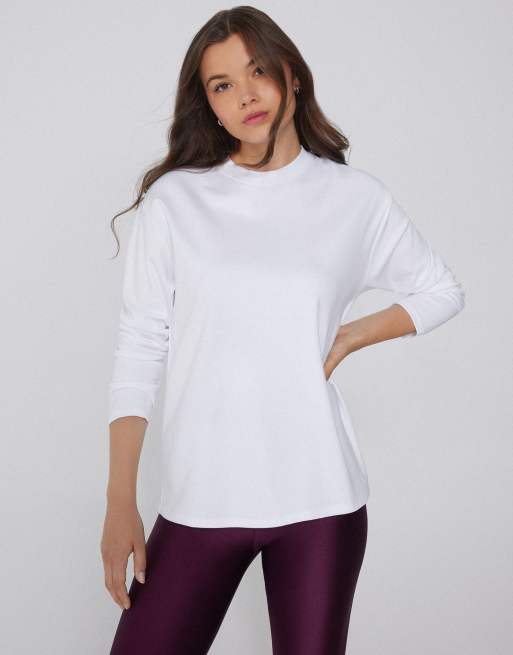 Tezenis Mid weight cotton long sleeve t-shirt in white, 4 of 5