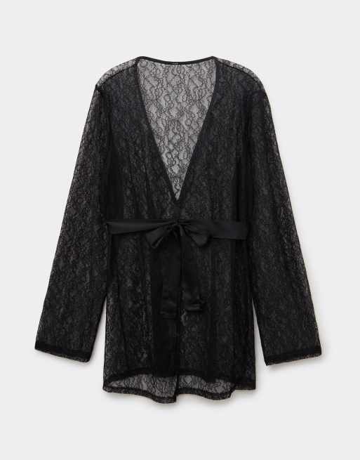 Tezenis Mistery essence lace dressing gown in black, 5 of 5