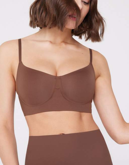 Tezenis Natural lifting balconette bra in caramel, 3 of 4