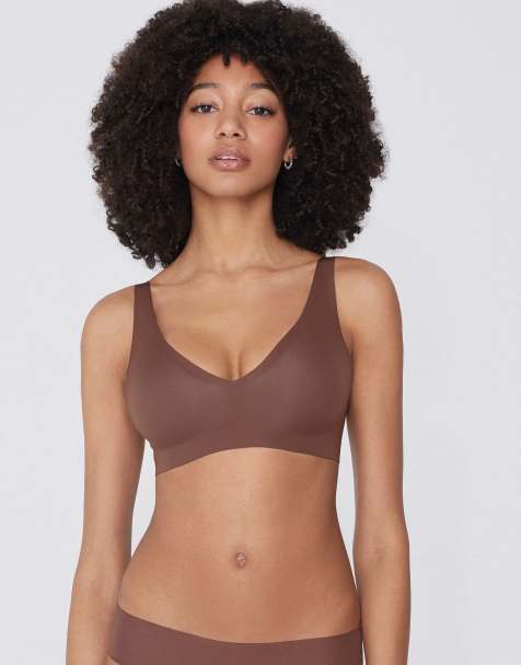 Tezenis Natural lifting laser cut triangle bra in caramel dark beige - view 1