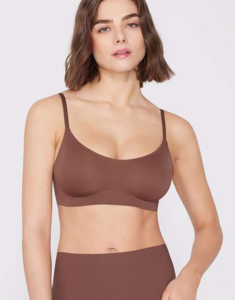 Tezenis Natural lifting laser cut triangle bra in caramel dark beige - view 1