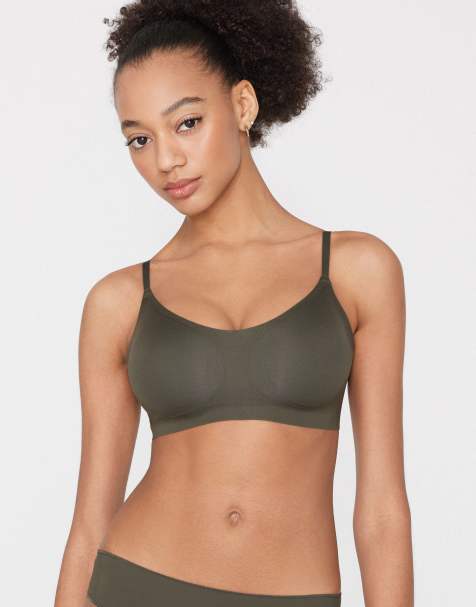 Tezenis Natural lifting laser cut triangle bra in green camo - view 1