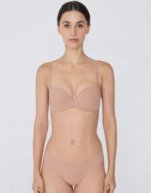 Tezenis New york padded microfibre bandeau bra in beige, 3 of 6