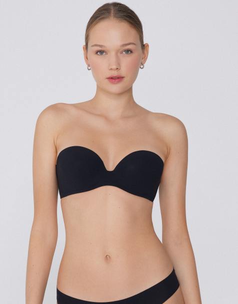 Tezenis New york padded microfibre bandeau bra in black - view 1