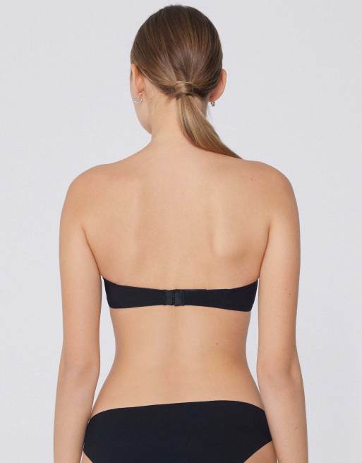 Tezenis New york padded microfibre bandeau bra in black, 2 of 6