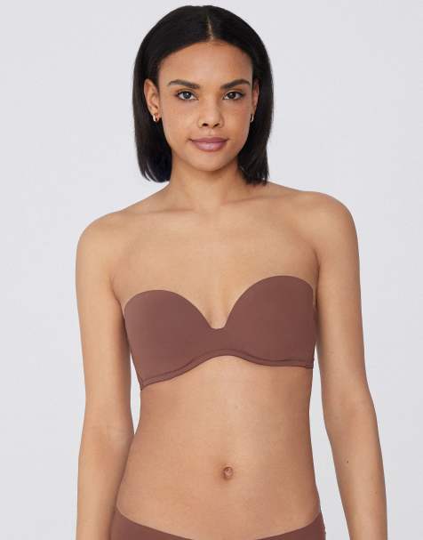 Tezenis New york padded microfibre bandeau bra in caramel dark beige - view 1