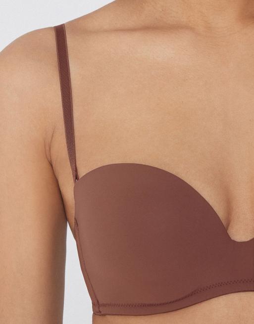 Tezenis New york padded microfibre bandeau bra in caramel dark beige, 2 of 4