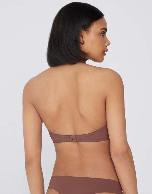 Tezenis New york padded microfibre bandeau bra in caramel dark beige, 3 of 4