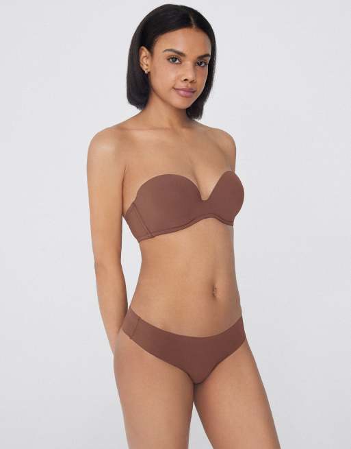 Tezenis New york padded microfibre bandeau bra in caramel dark beige, 4 of 4