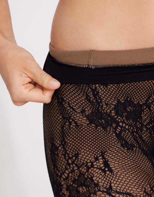 Tezenis Nude-effect thermal lace tights in black, 3 of 3