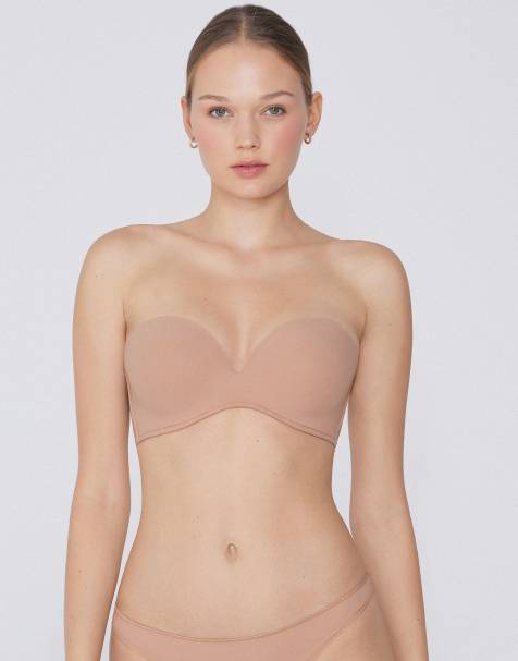 Tezenis Padded low-cut bandeau bra in beige - view 1
