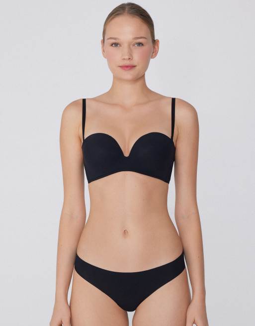 Tezenis Padded low-cut bandeau bra in black, 3 of 5