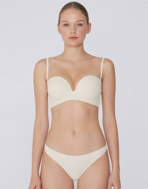 Tezenis Padded low-cut bandeau bra in ivory - view 1