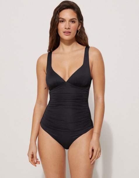 Tezenis Padded one-piece triangle swimsuit in black - view 1