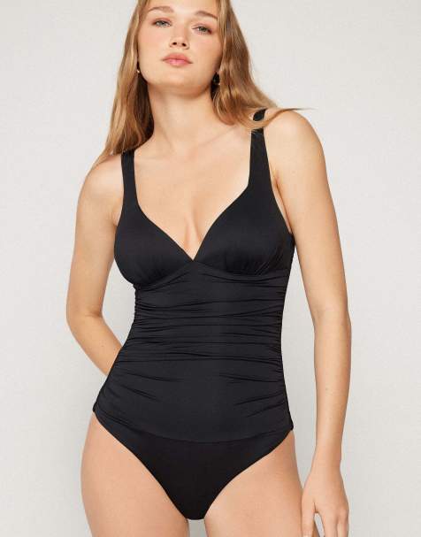 Tezenis Padded one-piece triangle swimsuit in black - view 1