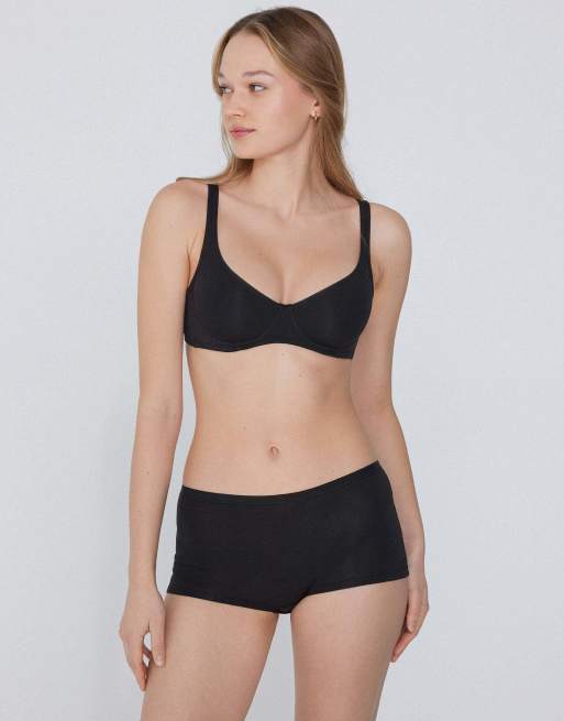 Tezenis Paris cotton balconette bra in black, 4 of 5