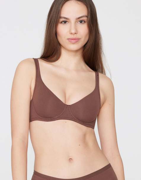 Tezenis Paris cotton balconette bra in caramel dark beige - view 1