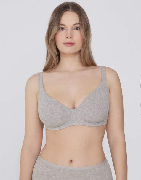 Tezenis Paris cotton balconette bra in mottled light grey - view 1