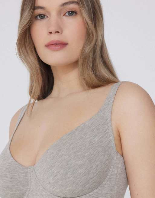 Tezenis Paris cotton balconette bra in mottled light grey, 3 of 5