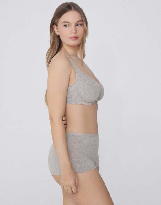 Tezenis Paris cotton balconette bra in mottled light grey, 4 of 5